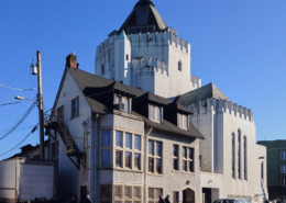 St. James Anglican Church in Vancouver’s Downtown Eastside, showcasing its unique blend of Art Deco, Romanesque Revival, Byzantine Revival, and Gothic Revival architecture.