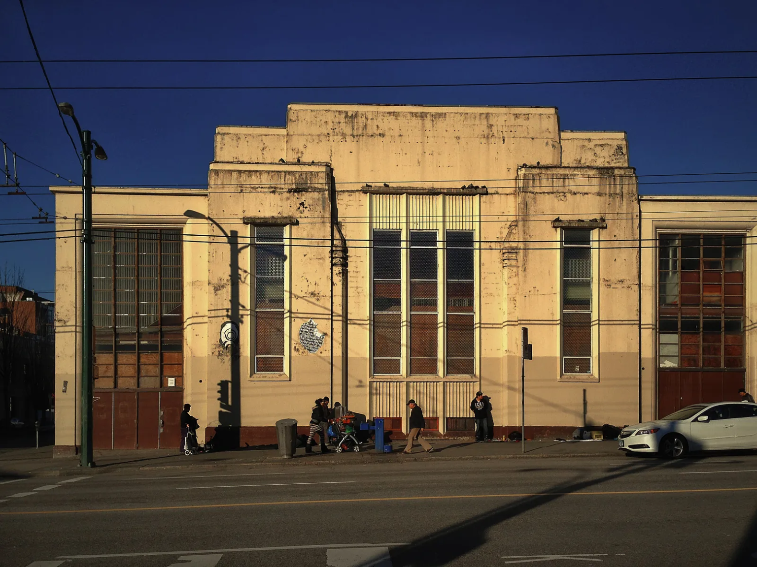 Former Salvation Army Temple at 301 East Hastings Street, Vancouver, a vacant building showcasing eclectic Moderne-style architecture, with a rich history dating back to 1950.